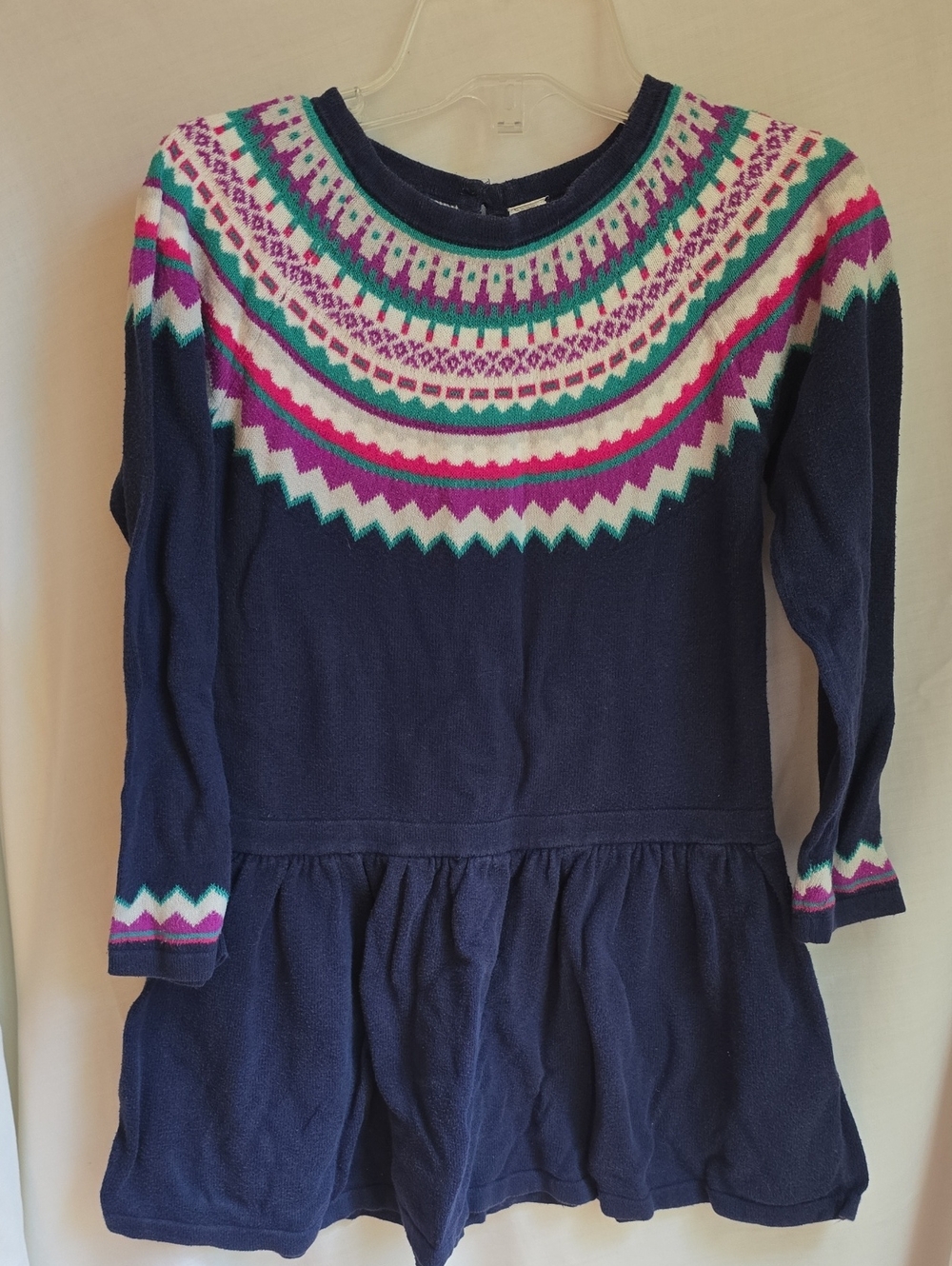 Cherokee Navy Dress with Pink, Teal & White Fair Isle Yoke